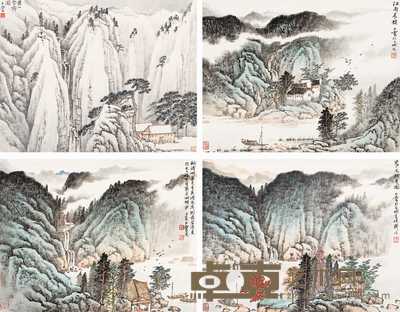 宋玉麟 四季山水 镜心 32×41cm×4